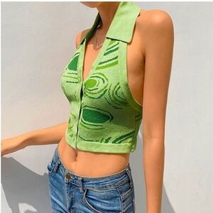 Button front halter sweater